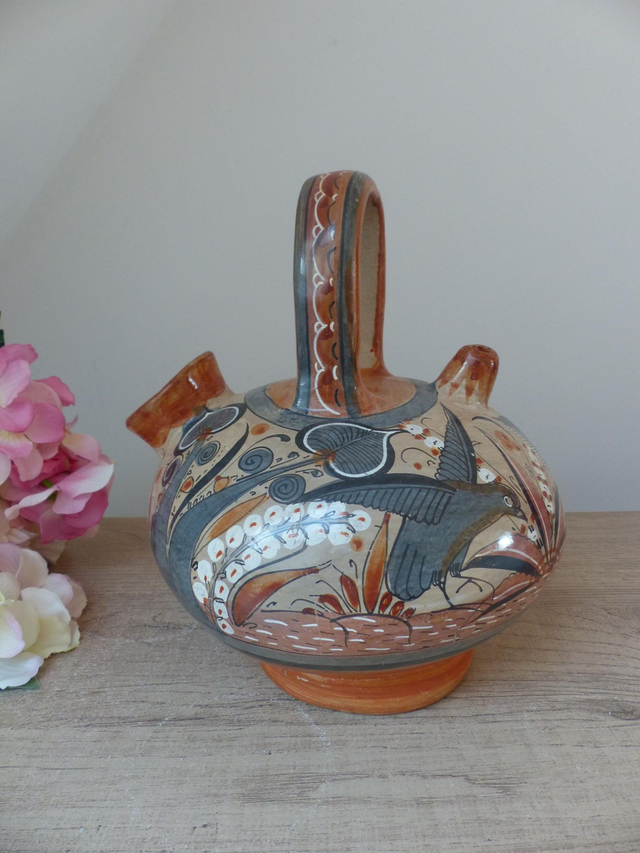Rare Chevrette Tonala en Poterie – Pichet Décoratif Fabriqué et Peint à la Main au Mexique – Art Populaire Vintage – Vase ou Cruche à Eau