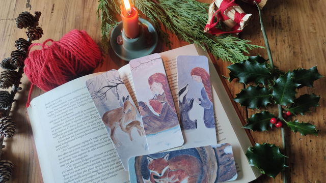 Lot de 4 Marques page Collection hiver 2024 - Communion, Complicité hivernal, Parenthèse enchantée, Un abri de fortune