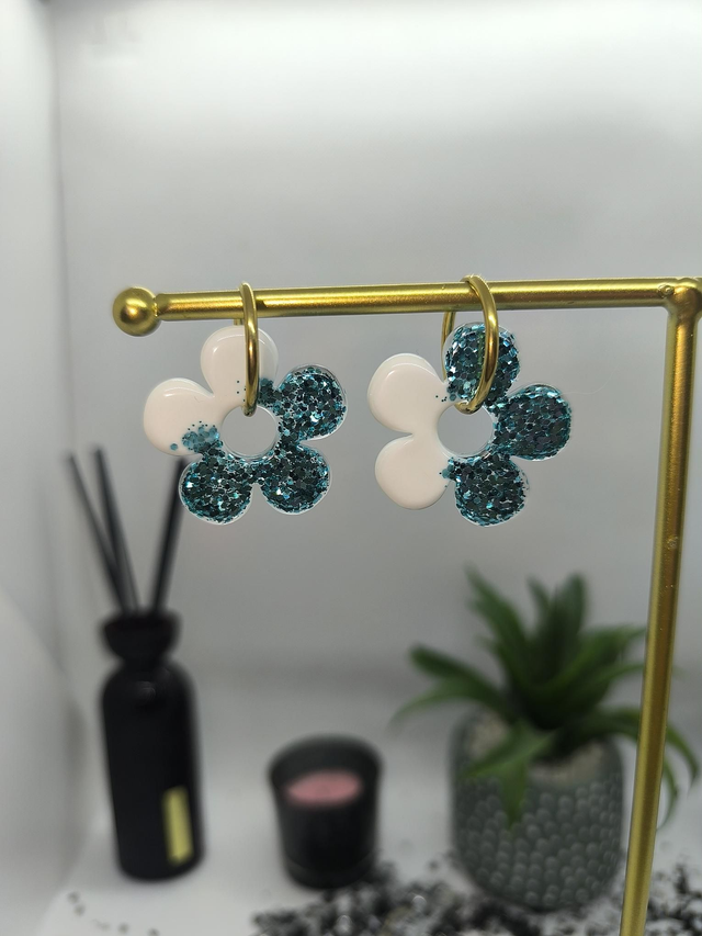 Pampilles interchangeables BORA bicolore bleu pailletté et blanc 