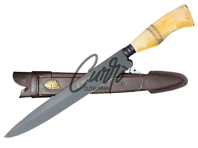 Faca Campeira Elmo Aço Carbono Cabo Variado Bainha Couro 10"