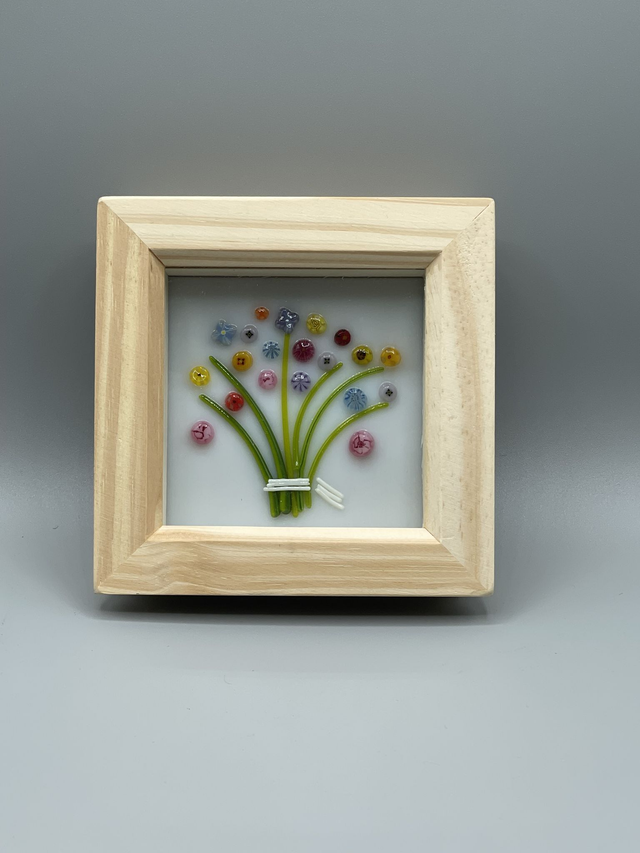Hand crafted fused hand tied bouquet flower picture and frame 