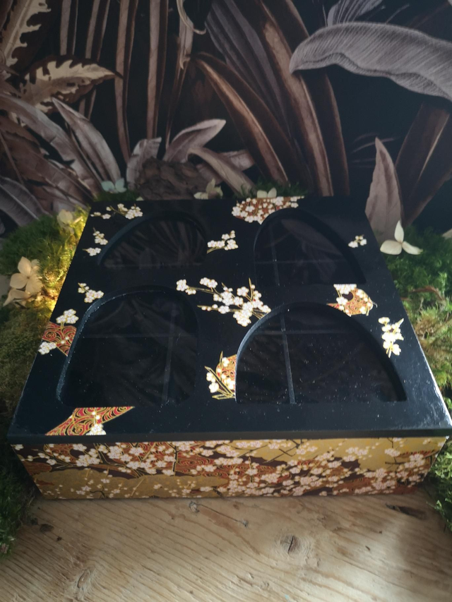 Boîte à thé - papier washi - cuistomisé - fleurs de prunier - bois - verre - La&amp;Titia 