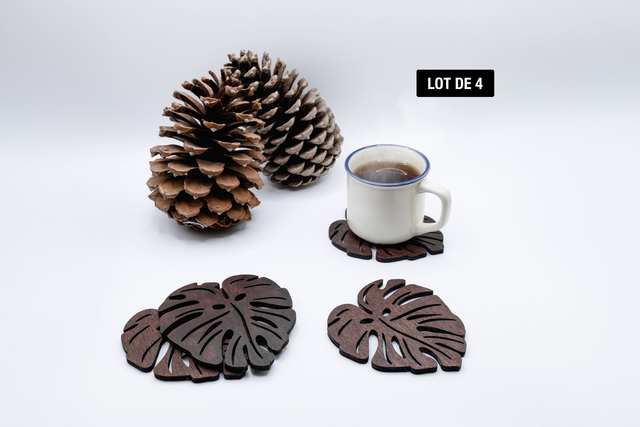 Dessous-de-verre en bois motif monstera (Lot de 4)