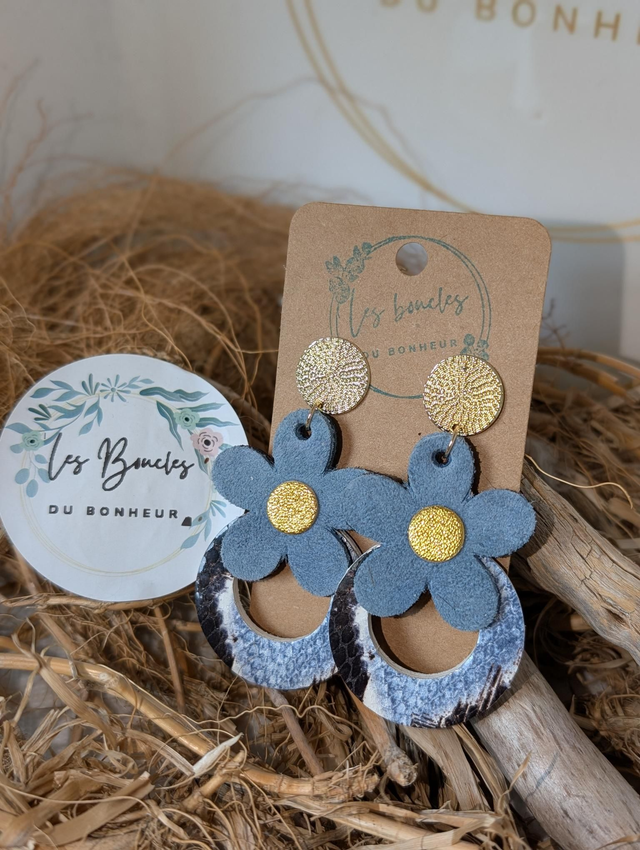 Boucles d'oreilles Baby Marguerite bleu gris bm063