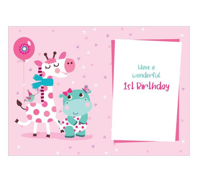 1st Cute Girls Birthday card giraffe design