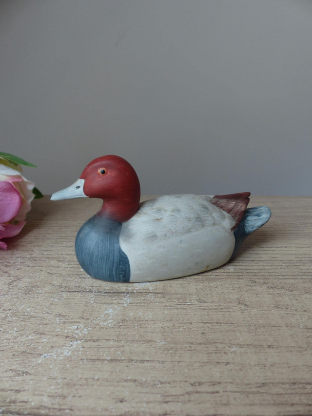 Figurine Canard Fuligul Miloin biscuit peint à la main fabriqué à Taïwan Vintage