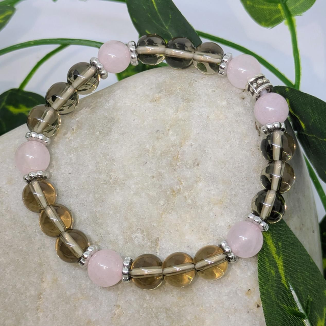 Bracelet &quot;Quartz fumé &amp; Quartz rose&quot; 8mm BR-035