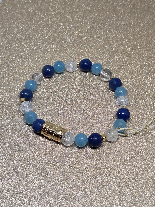 Bracelet Aventurine et Quartz bleu, Cristal de roche en 0,8 cm