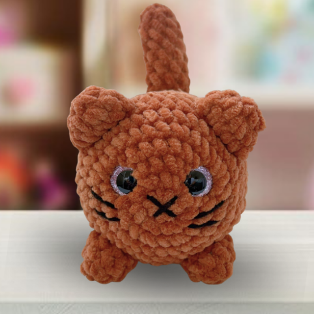 Crochet Chenille Loaf Cat, Ginger, Glitter Eyes, ukca Tested