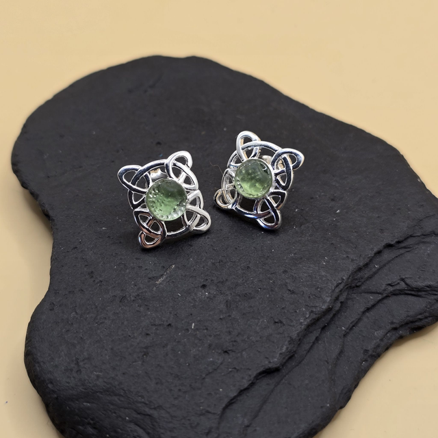 925 Studs & Drop Earrings with Seaglass – Celtic Rectangle Design