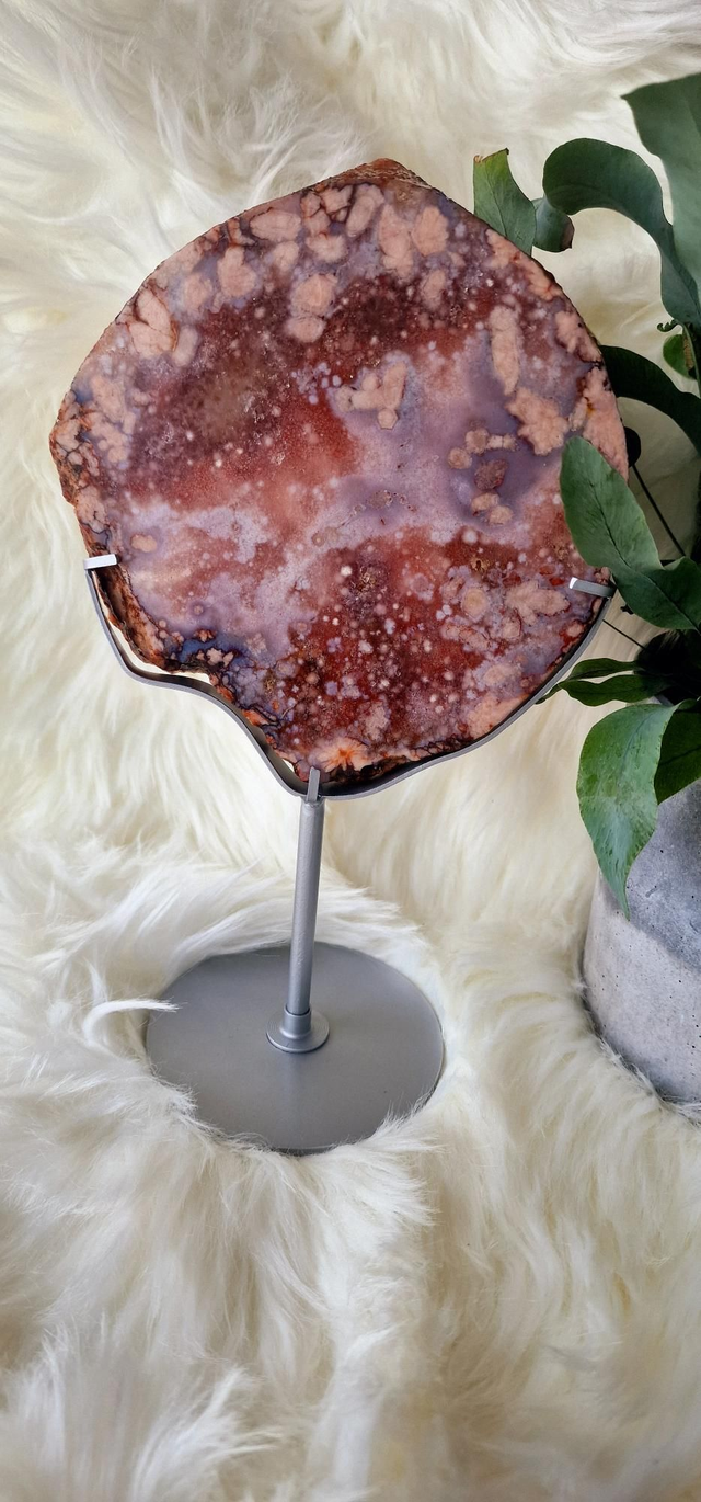 Blue Flower and Pink Amethyst on stand 