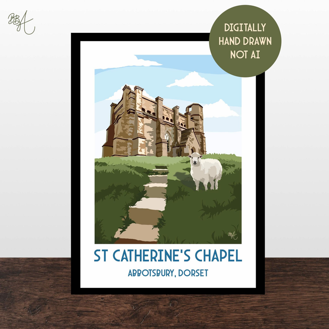 St Catherines Chapel, Abbotsbury, Travel Poster Print - Vintage Style Dorset Wall Art