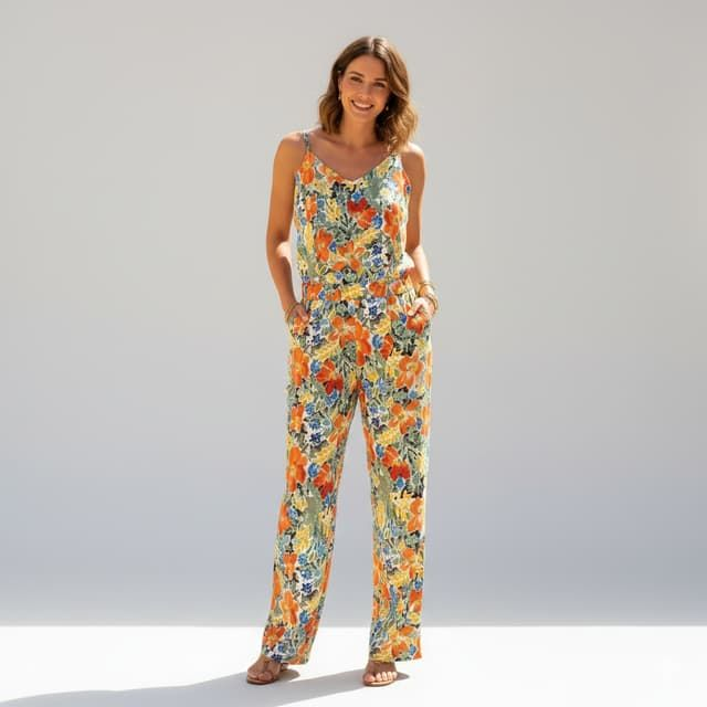 Combinaison Pantalon Emma Ella - Imprimé Floral &amp; Dos Nu Noué - 100% Polyester