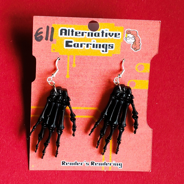 Black Skelton Hand - Alterative - Earrings  [EAR-ALT-SKH-B]