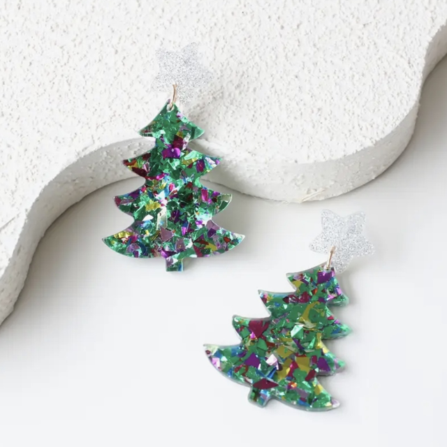 Festive Glitter Christmas Tree Earrings
