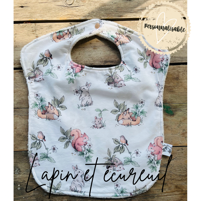 Grand bavoir &quot;Lapin et écureuil&quot;