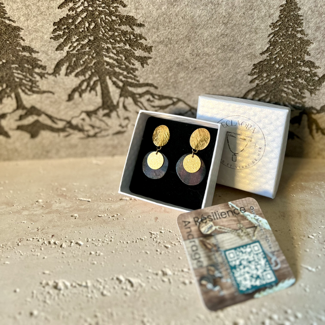 Boucles d'Oreilles "Éclipse" Ébène &amp; Acier Doré