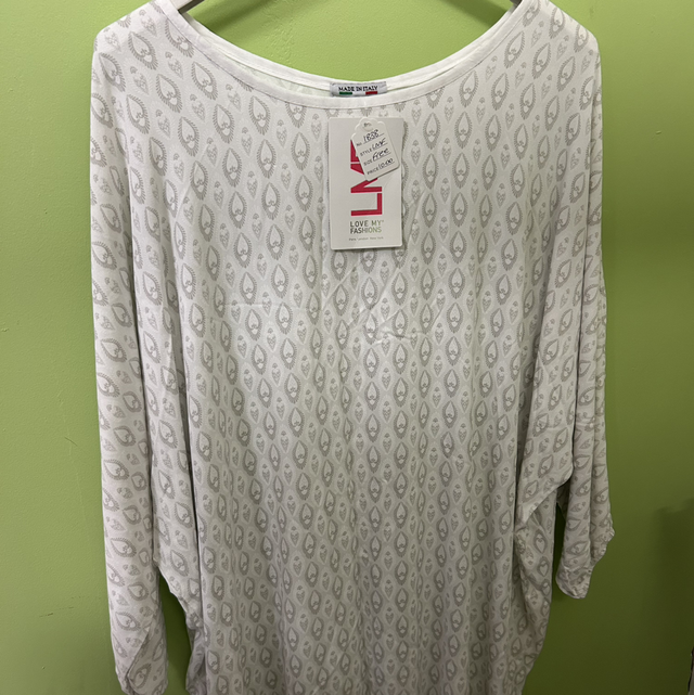 LMF - White Linen Top with Grey Eye Detail - Free Size - 1838