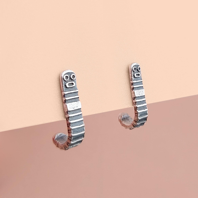 Derpy Worm Studs - Sterling Silver Worm Earrings - 925 Silver Funny Worm Jewelry