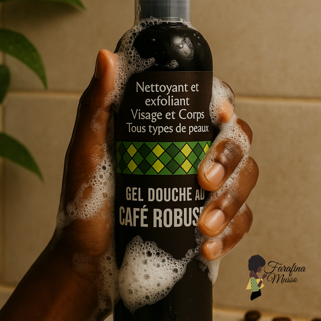 Gel Douche Naturel au Savon Noir &amp; Café Robusta – 250 ml | Exfoliant et Revitalisant