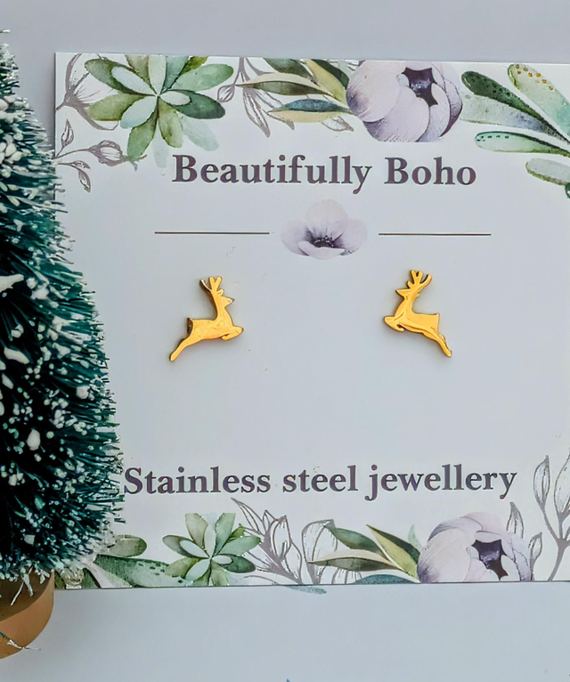 Gold Tone Plated Stainless Steel Deer Studs