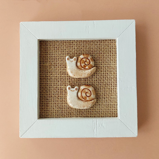Funny Snail wall art - framed clay slug art - friendship wall art - Snail wall decor - Framed snails - Clay wall art