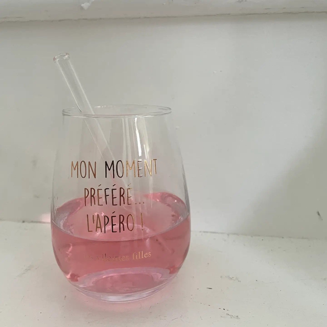 Verre à cocktail avec paille "Mon moment préféré...l'Apéro!"