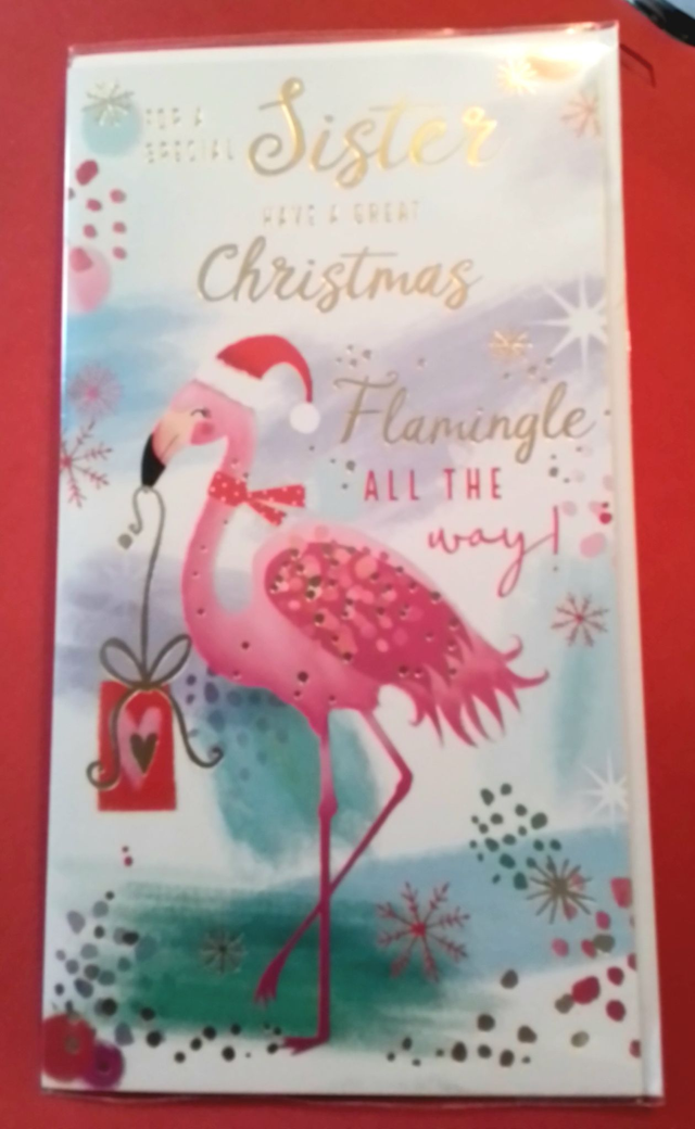 Sister Christmas Card Flamingo Design