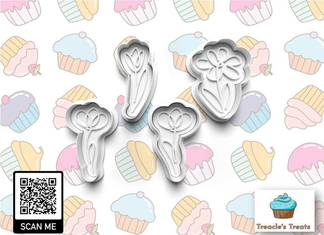 Lineart Flowers Fondant/cookie stamp with matching cutter