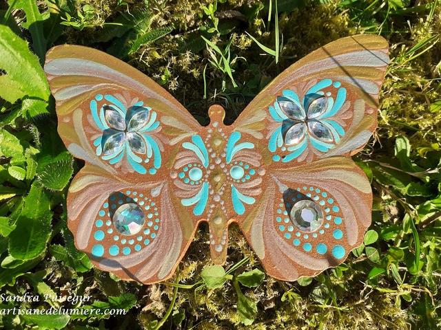 Papillon cuivre, or, argent