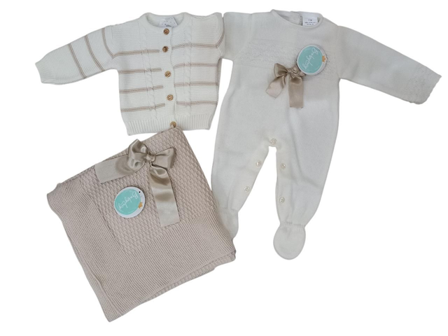 Ensemble combi tricoté noeud beige 1/3m