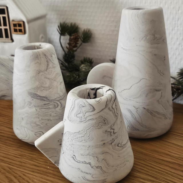 Trio de bougeoirs marbré noir et blanc