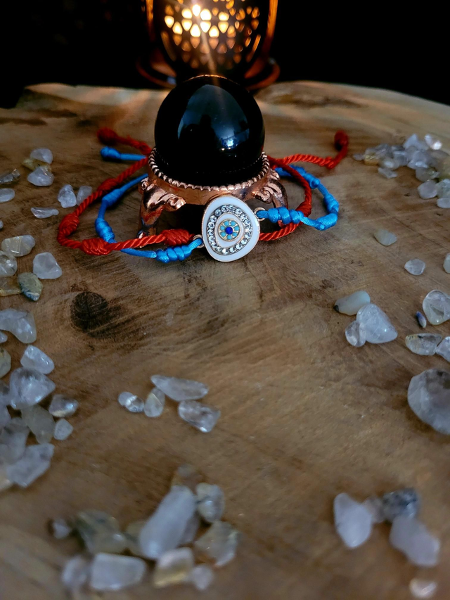 Bracelet 7 Nœuds Bleu Clair ( avec Oeil ) – Sérénité, Paix & Protection