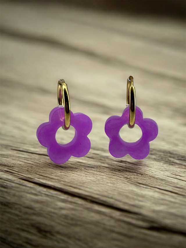 Boucles d'oreilles fleurs résine époxy