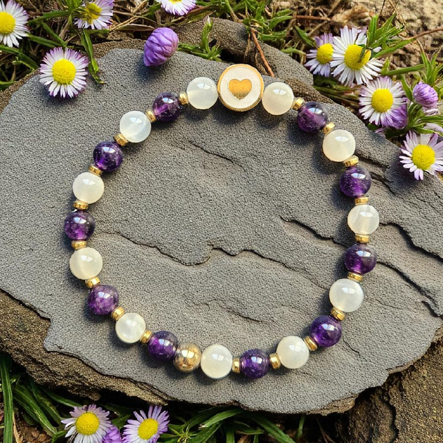 Bracelet Femme "Déesse DIANE" : Améthyste &amp; Pierre de Lune