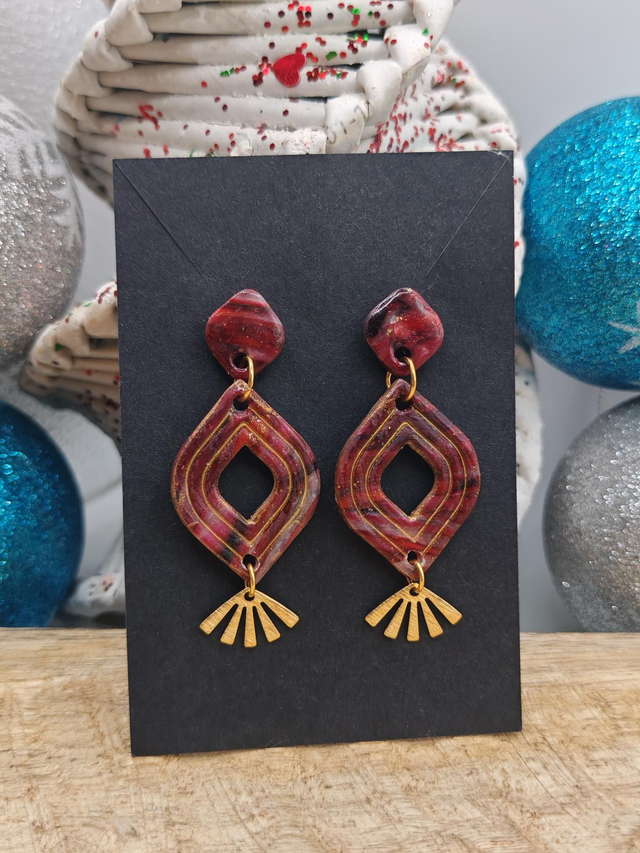 Boucles uniques marbrées Rouge Noir 