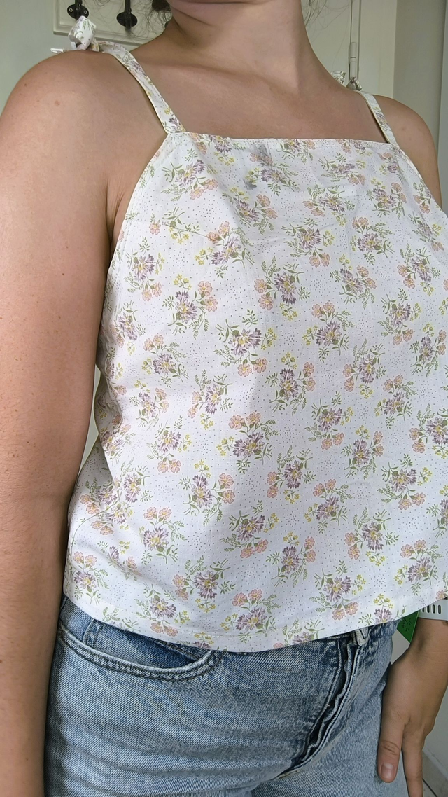 Top beige fleurs rose et violette - Taille 1 & 2