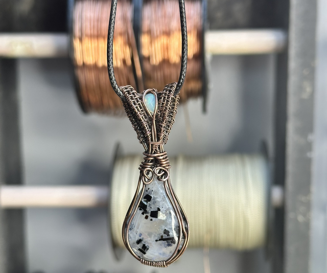 Rainbow moonstone pure copper wrapped pendant 