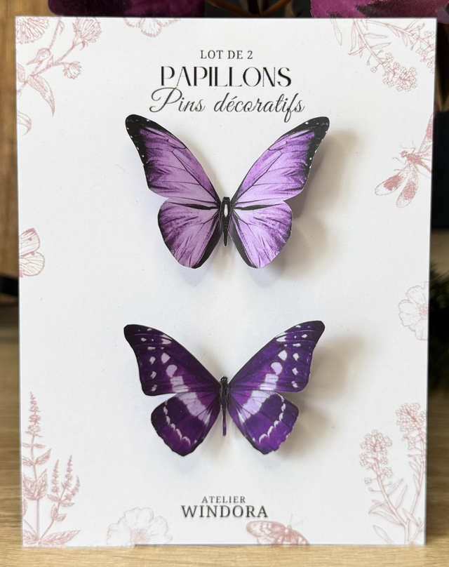 Lot de 2 Pins Papillons Violet | Décoration de rideaux