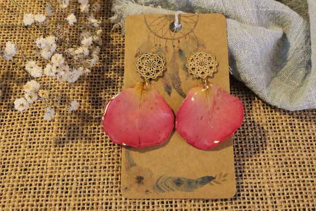 Boucles d'oreilles pétales rose - Couleur Or