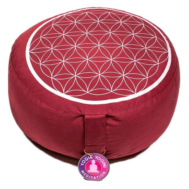 Coussin de méditation rouge fleur de vie large