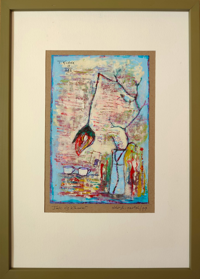 Tak się kłaniał, 32x23 (17x11) akryl pastel papier 2022