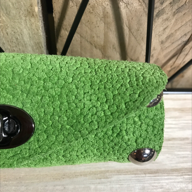 Porte Monnaie Bois et Cuir Vert Pomme effet Galuchat