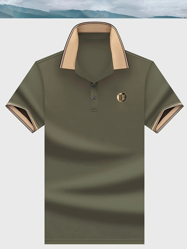 Men Solid Color Short Sleeve Polo Shirt
