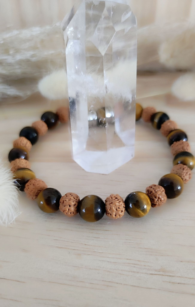 Bracelet "Force et Stress" Oeil de tigre et Graines de Shiva
