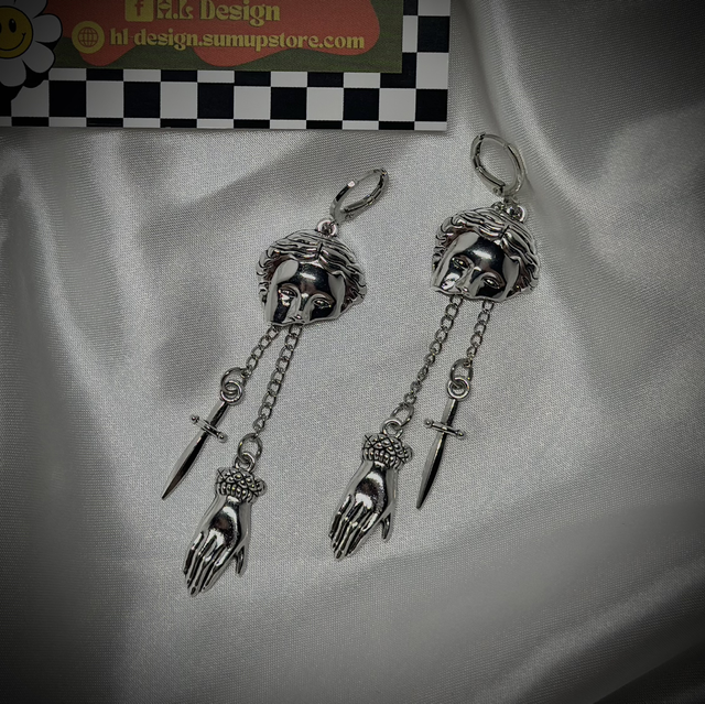 Silver hand and sword Earrings