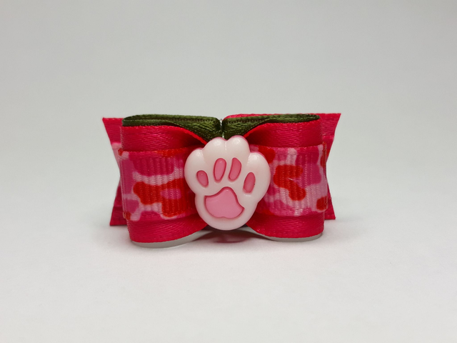 Noeud pour chien fantaisie-camouflage rose-patte de chien rose