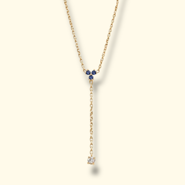 Bijoux Bohm collier Y doré strass bleu 