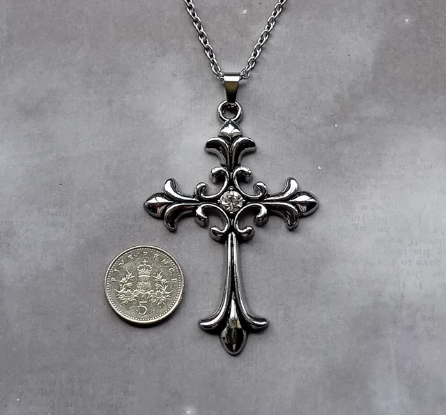 Large Fleur de Lys Cross with Clear Stone