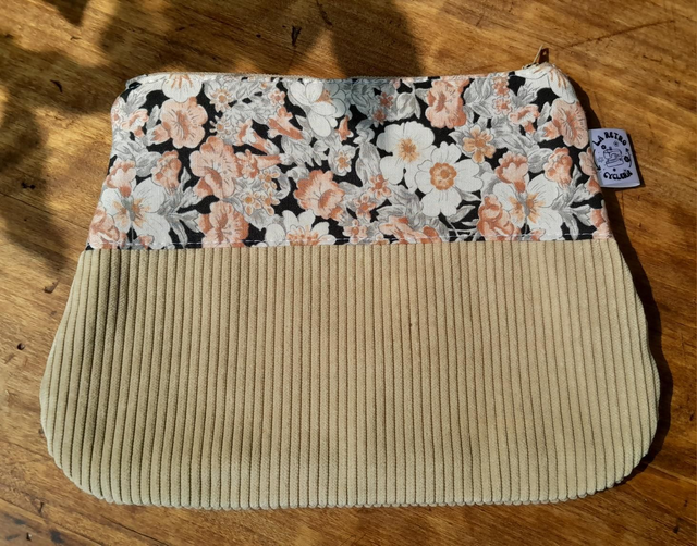Pochette velours beige/fleurs